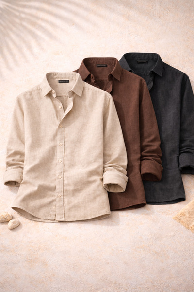 OTAKU Ανδρικά λινά πουκάμισα Sofia, σετ 3 τεμαχίων, καλοκαιρινά, αναπνέοντα, ...