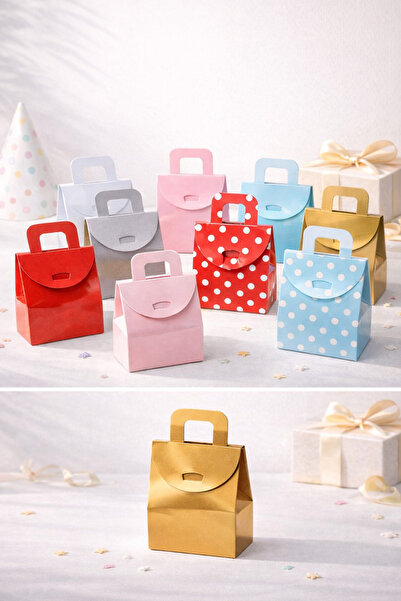 eğlencemarketi Mini Karton Hediye Çantası 10’lu Set Tek Renk – Parti Doğum Gü...