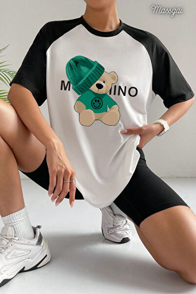 Massgai Unisex Smile Bear Printed Oversize 100% Cotton T-Shirt