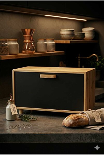 Bread Bin with Bamboo Metal Lid - Modern Bread Bin