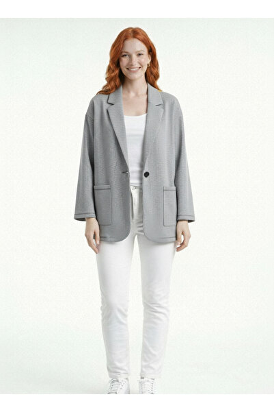 Neden Tekstil Women's Oversize Relaxed Fit Pocket Detailed Gray Jacket