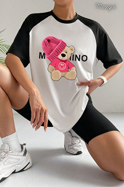 Massgai Unisex Smile Bear Printed Oversize 100% Cotton T-Shirt
