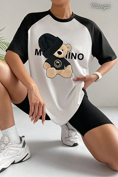 Massgai Unisex Smile Bear Printed Oversize 100% Cotton T-Shirt