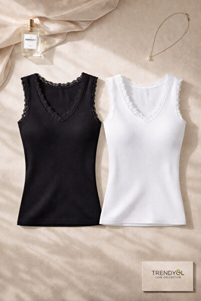 Loule Women's 2-Piece Cotton Lace Detailed Daily Athlete Set - Soft & Breatha...