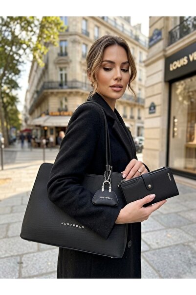 Just Polo Women's Large Size Premium Silver Logo Handbag and Wallet Combinati...