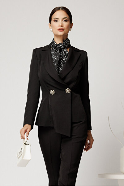 DyFashion Sacou negru din stofa cu croi cambrat