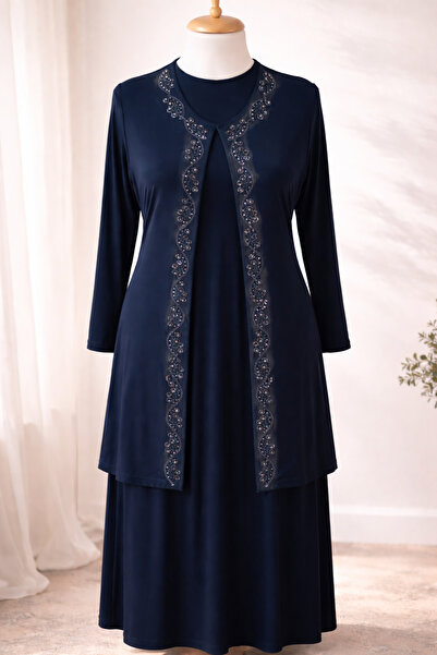 HESNA Κομψό σετ βραδινού φορέματος για μητέρα με πέτρες και ποιοτικό γιλέκο