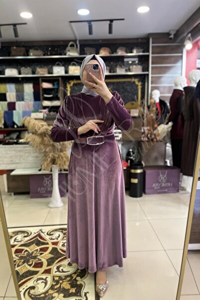 HUMEYRA فستان مخملي مزدوج الصدر