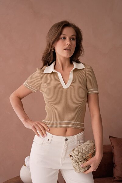 Noi Belis Πλεκτή Μπλούζα με Γιακά Πόλο σε Κοντό Μήκος SS26BZ0099