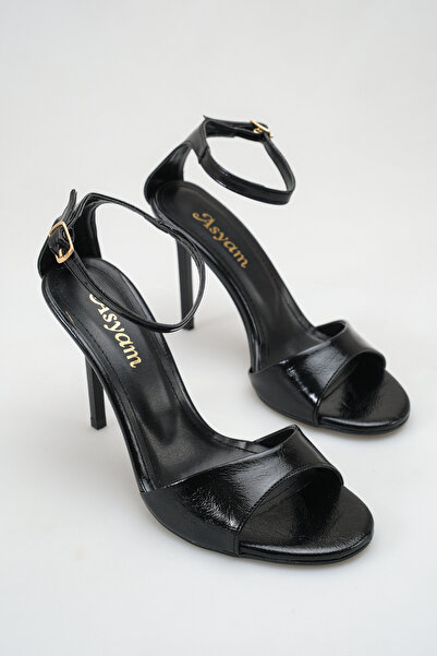 Asyam Papuç Yankee Siyah Kırışık Rugan Tek Bant Yuvarlak Burun Önü Açık İnce ...