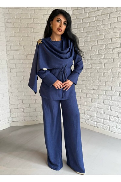 moneta boutique Γυναικείο Σετ Παντελονιού με Λεπτομέρεια Σάλι στο Μπροστινό Μ...