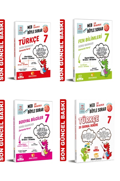 SİNAN KUZUCU YAYINLARI 7.sınıf türkçe-fen-sosyal soru bankası ve türkçe deneme