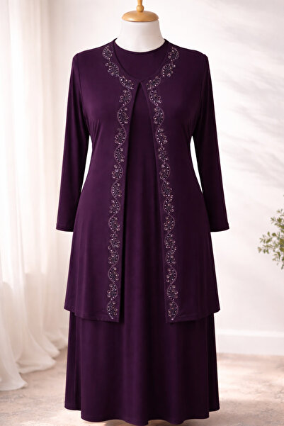 HESNA Κομψό σετ βραδινού φορέματος για μητέρα με πέτρες και ποιοτικό γιλέκο