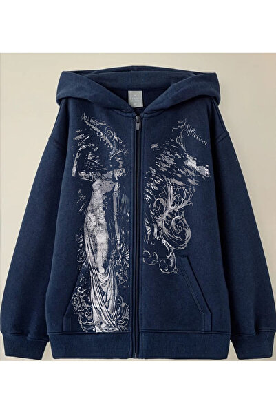 ZEMLİYA White Vintage Angel Affliction Cyber Grunge Y2K Hooded Unisex Cardiga...