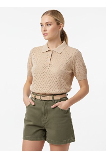 Noi Belis Πλεκτή μπλούζα με κοντό μανίκι και τρύπες στο γιακά πόλο SS26BZ0098