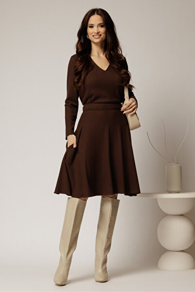 DyFashion Fusta DY Fashion maro scurta din tricot cu buzunare