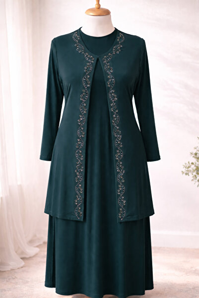 HESNA Κομψό σετ βραδινού φορέματος για μητέρα με πέτρες και ποιοτικό γιλέκο