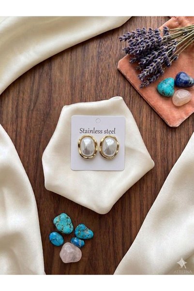 bag and shine Elen Gold Large Pearl Steel Earrings