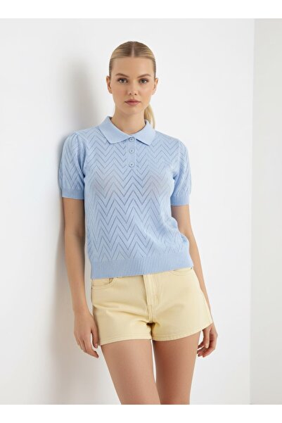 Noi Belis Πλεκτή μπλούζα με κοντό μανίκι και τρύπες στο γιακά πόλο SS26BZ0098