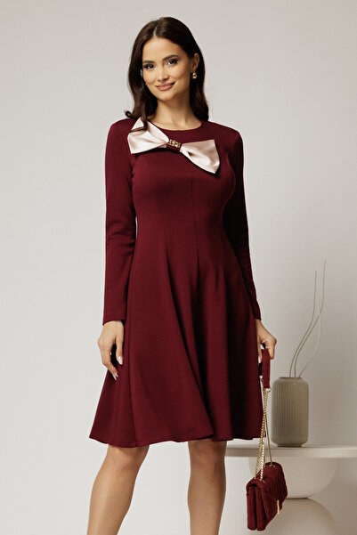 DyFashion Rochie midi bordo in clini cu funda maxi satinata pe bust