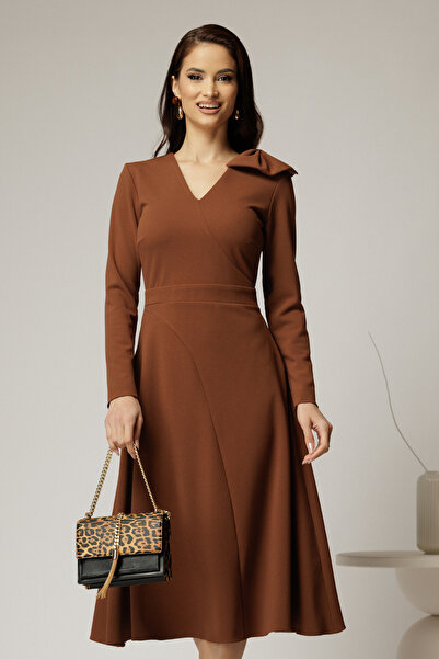 DyFashion Rochie DY Fashion maro midi cu funda pe umar