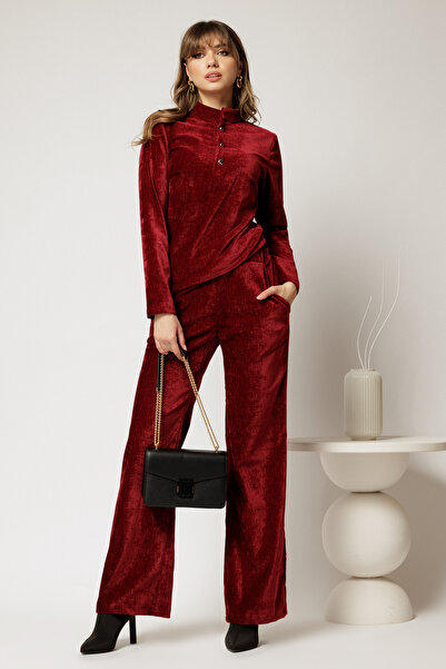 DyFashion Pantaloni DY Fashion bordo din catifea velurata casual eleganti