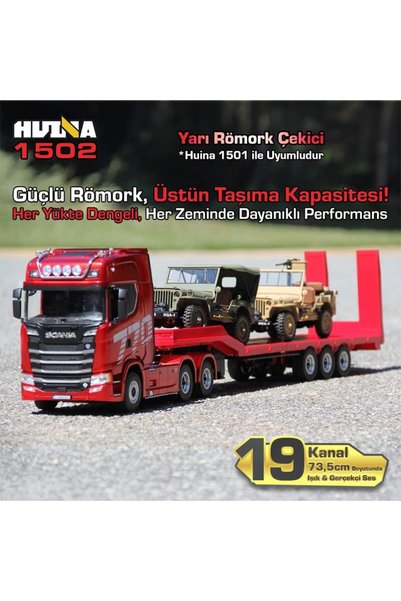 Huina 1502 1/18 RC Uzaktan Kumandalı İş Makinesi İnşaat Aracı Römork Çekici Dorse Damper Trailer Fla