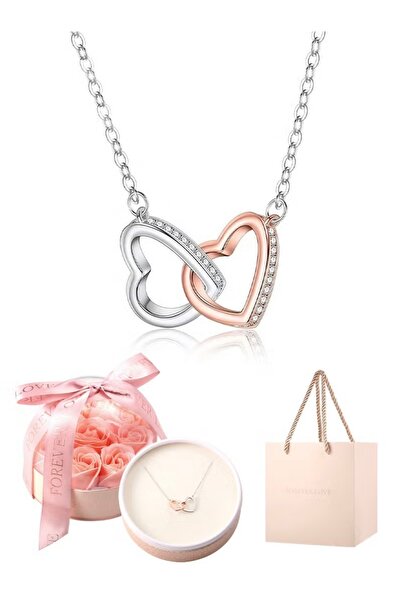 FA.accessories S925 Sterling Silver Heart Pendant Necklace with Preserved Flo...