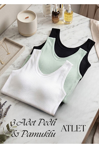 Loule Women's 3-Piece Cotton & Modal Padded Thick Strap Tank Top Set - Soft T...