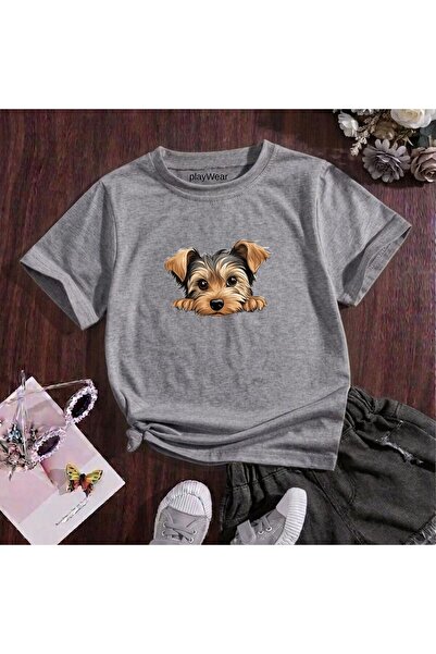 playwear Καφέ μπλουζάκι με στάμπα σκύλου, 100% βαμβακερό, με λαιμόκοψη ποδηλά...