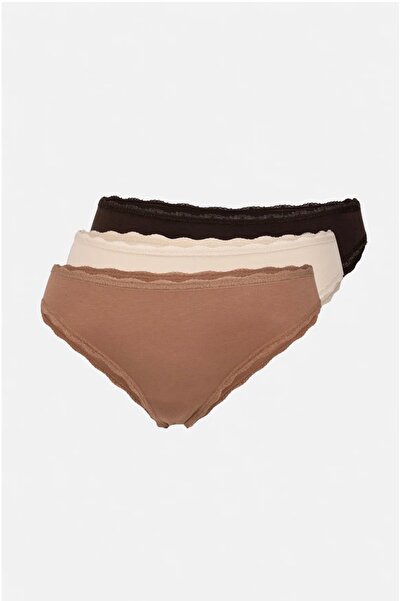 Dagi Women's 3-Piece Lace Detailed Basic Brief Panties Set – Soft Textured Da...