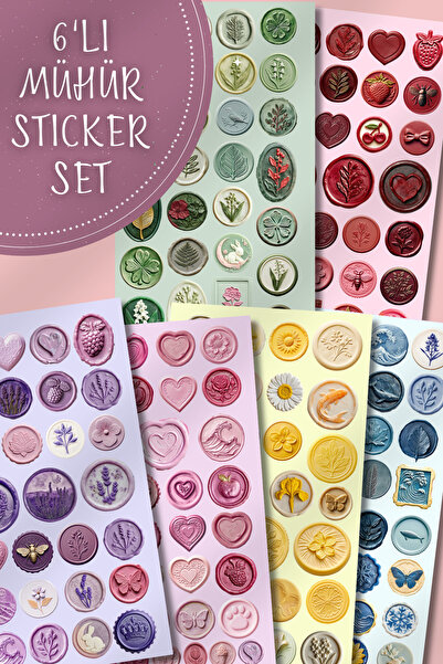 Hume Craft 6'lı Mum Mühür Görünümlü Sticker Seti Scrapbook Bullet Journal Aja...