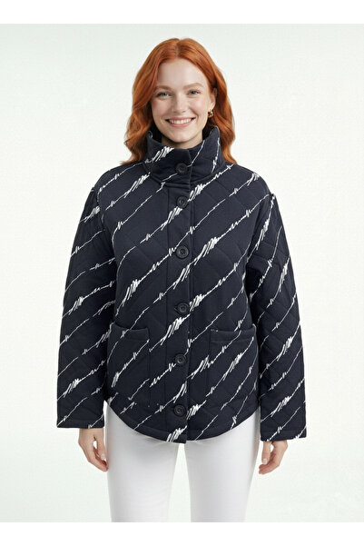 Neden Tekstil Γυναικείο μπουφάν με μαύρο και λευκό σχέδιο, καπιτονέ, άνετη εφ...