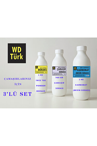 WD Türk Boraks Çamaşır Sodası Karbonat 3 lü Çamaşır Temizlik Seti (özel şişes...