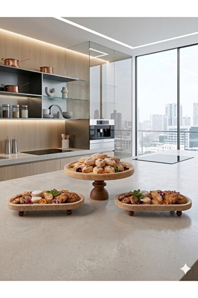 Trend Silver Travertine Oval Plate Natural (12X28 cm) and Travertine Round Pr...