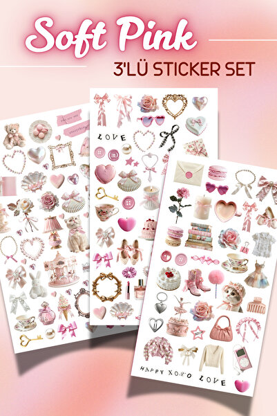 Hume Craft Soft Pink Coquette Temalı Sticker Seti Scrapbook Bullet Journal Aj...