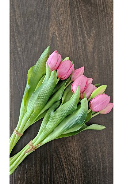 Omelas Yapay Islak Lale Koyu Pembe 30 Cm. Islak Dokulu Koyu Pembe Lale 7 Dall...