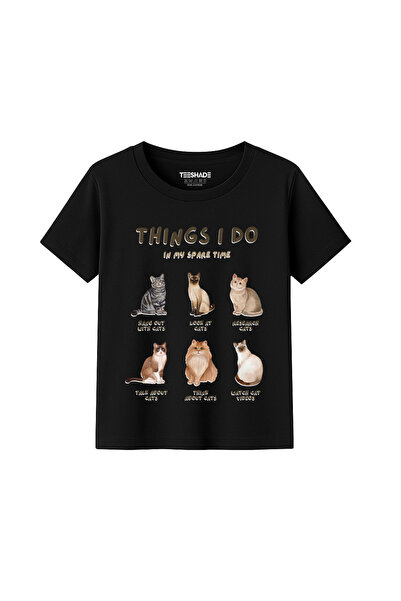 Yoo Street Things I Do Cat Design T-Shirt for Unisex Kids – 100% Cotton Multi...