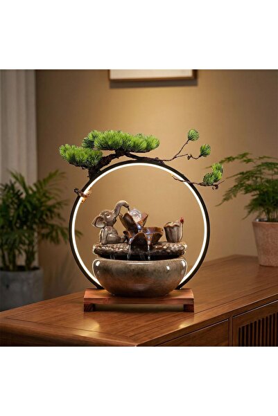 Danube Home نافورة الفيل ستالاكا بإضاءة LED مقاس 40×27×41 سم، ديكور مائي للمن...