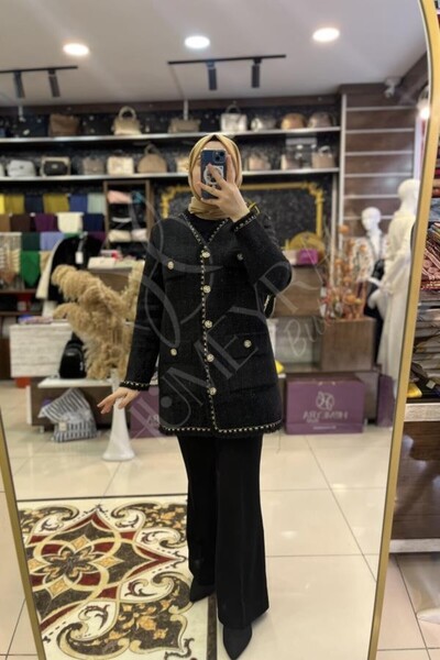HUMEYRA Angora Sim Vepüskül Detailed Long Cardigan