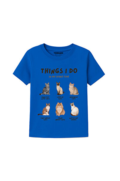 Yoo Street Things I Do Cat Design T-Shirt for Unisex Kids – 100% Cotton Multi...