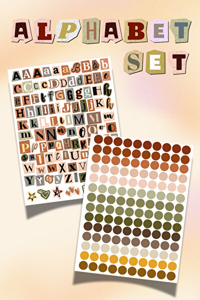Hume Craft Alfabe ve Nokta Temalı Sticker Seti Scrapbook Bullet Journal Ajand...