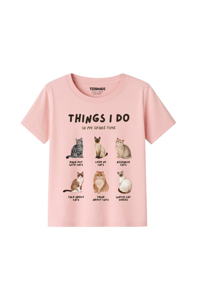 Yoo Street Things I Do Cat Design T-Shirt for Unisex Kids – 100% Cotton Multi...