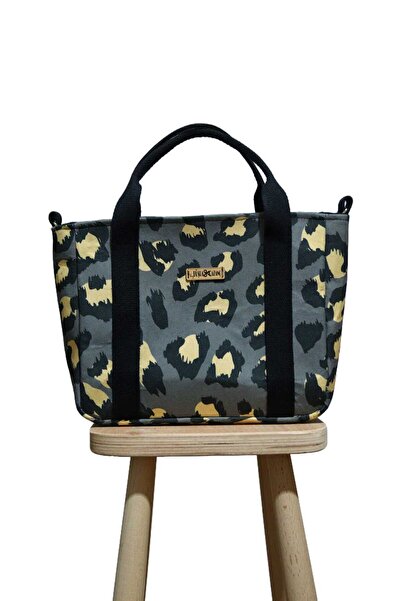 BUSRAKAZANCDESİGN Leopar Desenli Kadın Omuz Çantası, Tote Bag Çanta, Yıkanabi...