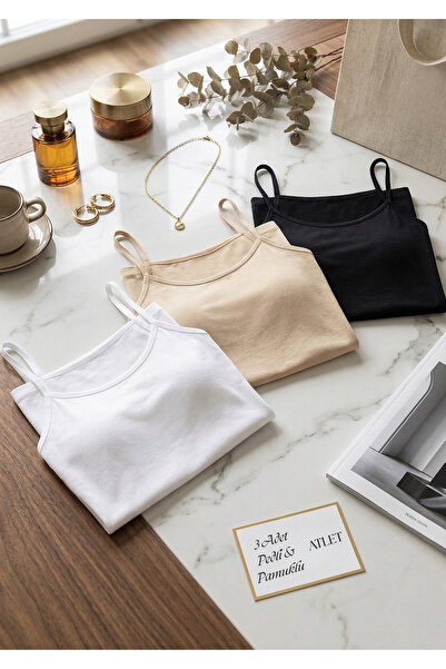 Loule Women's 3-Piece Thin Strap Athlete Set with Cotton Pads - Soft Textured...