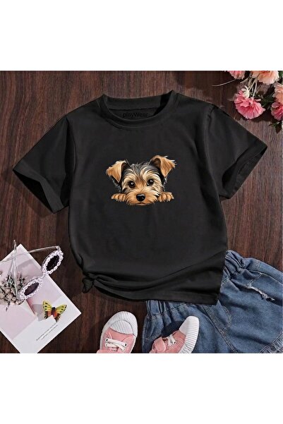 playwear Καφέ μπλουζάκι με στάμπα σκύλου, 100% βαμβακερό, με λαιμόκοψη ποδηλά...