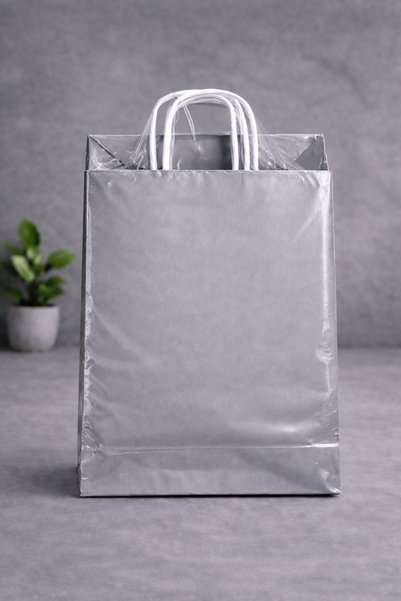 Atölye Kraft Gümüş Renk Kraft Çanta 25x12x31 cm 25 Adet