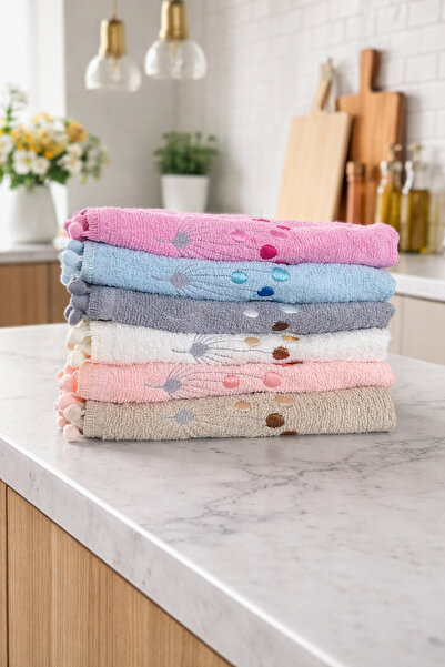 Bikaya Home Σετ πετσετών κουζίνας με πομπόν, 6 τεμάχια |   30x50 εκ. |   100%...