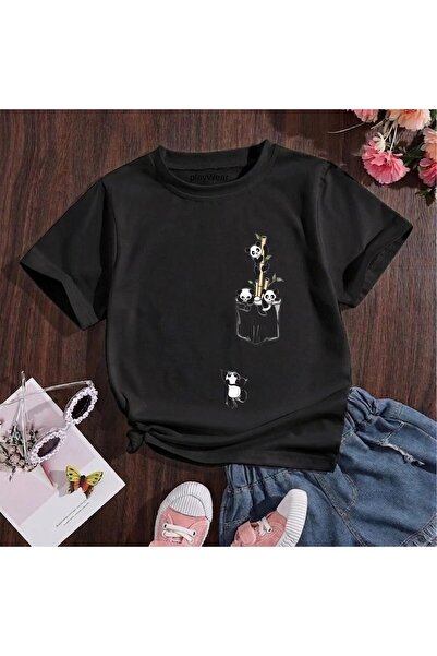 playwear Μίνι μπλουζάκι με στάμπα Panda, 100% βαμβακερό, με λαιμόκοψη ποδηλάτ...