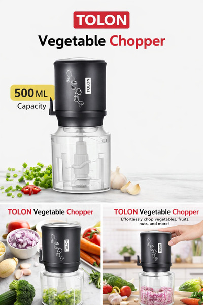 ELVAN TOLON قطاعة الخضروات تولون، 400 واط، 500 مل، سرعتان، 4 شفرات